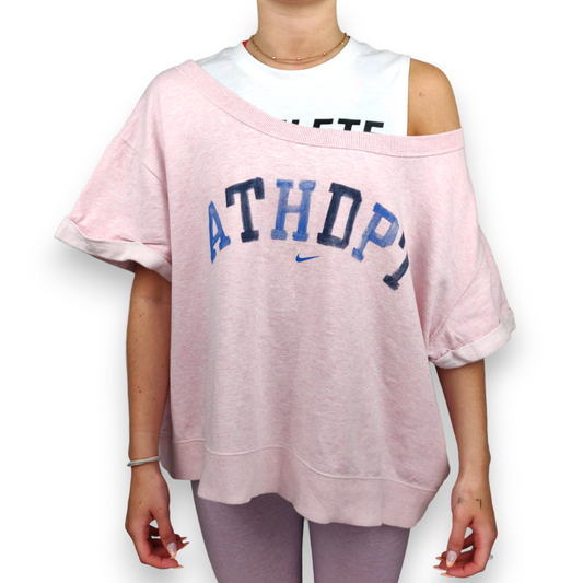 Nike Athletic Dept. Pink Oversized Off Shoulder Short Sleeve Sweatshirt Women Size XL