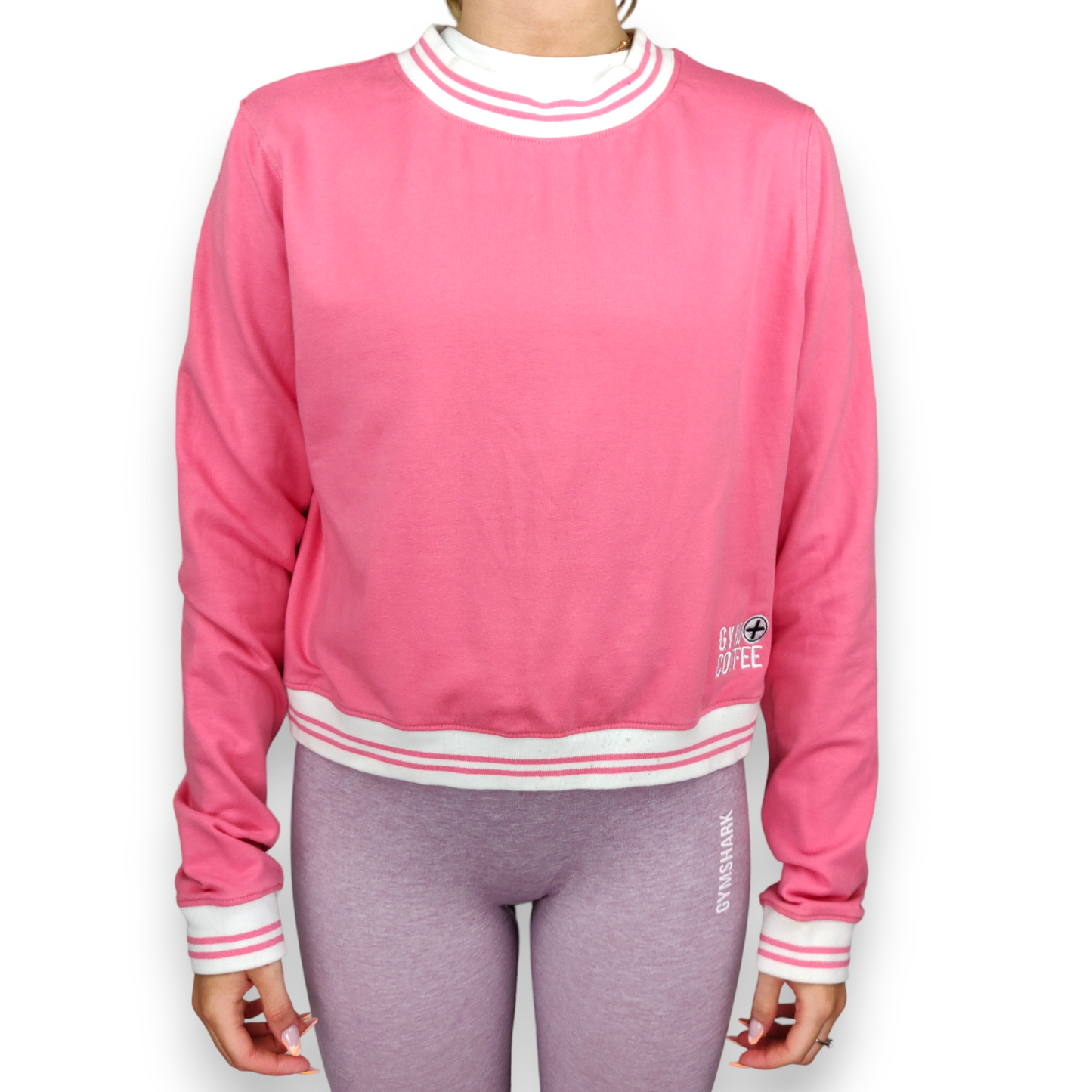 Gym + Coffee Pink Pullover Embroidered Sweatshirt Jumper Women Size Medium