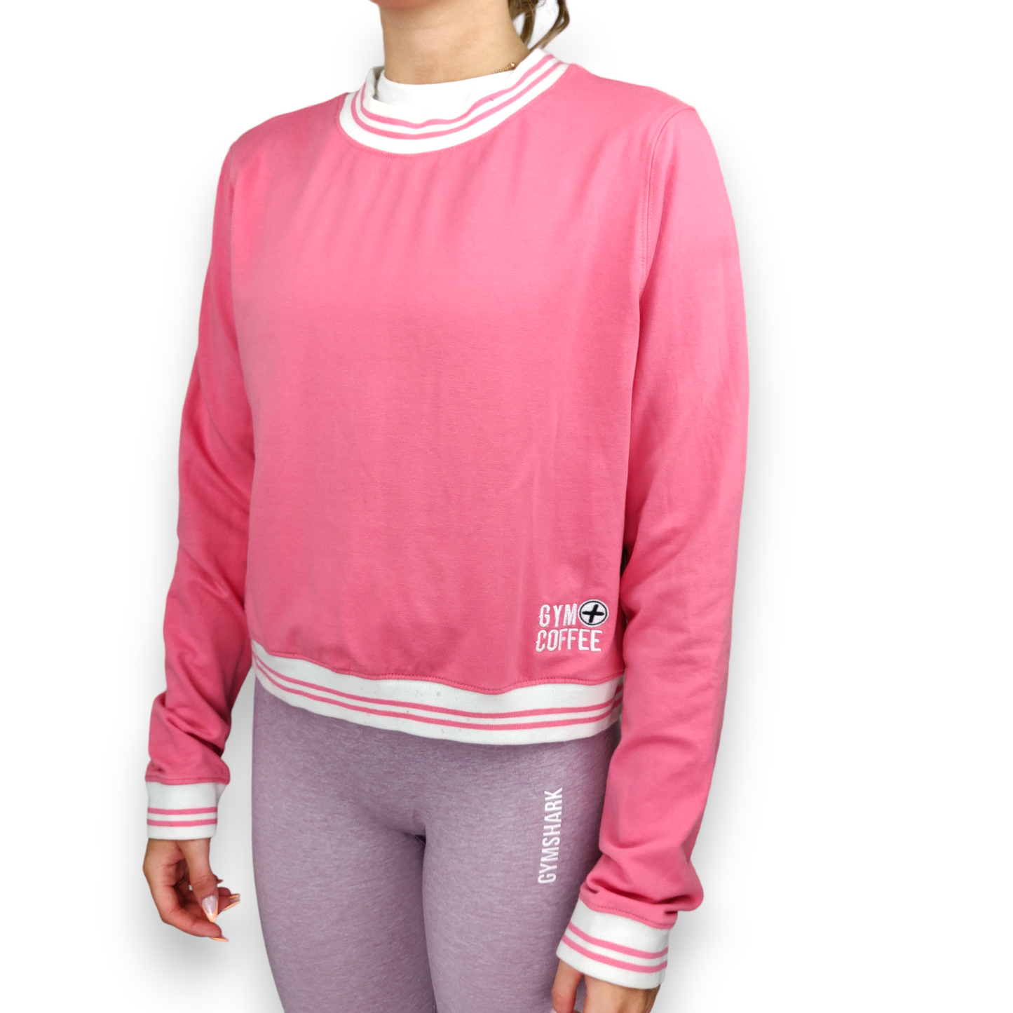 Gym + Coffee Pink Pullover Embroidered Sweatshirt Jumper Women Size Medium