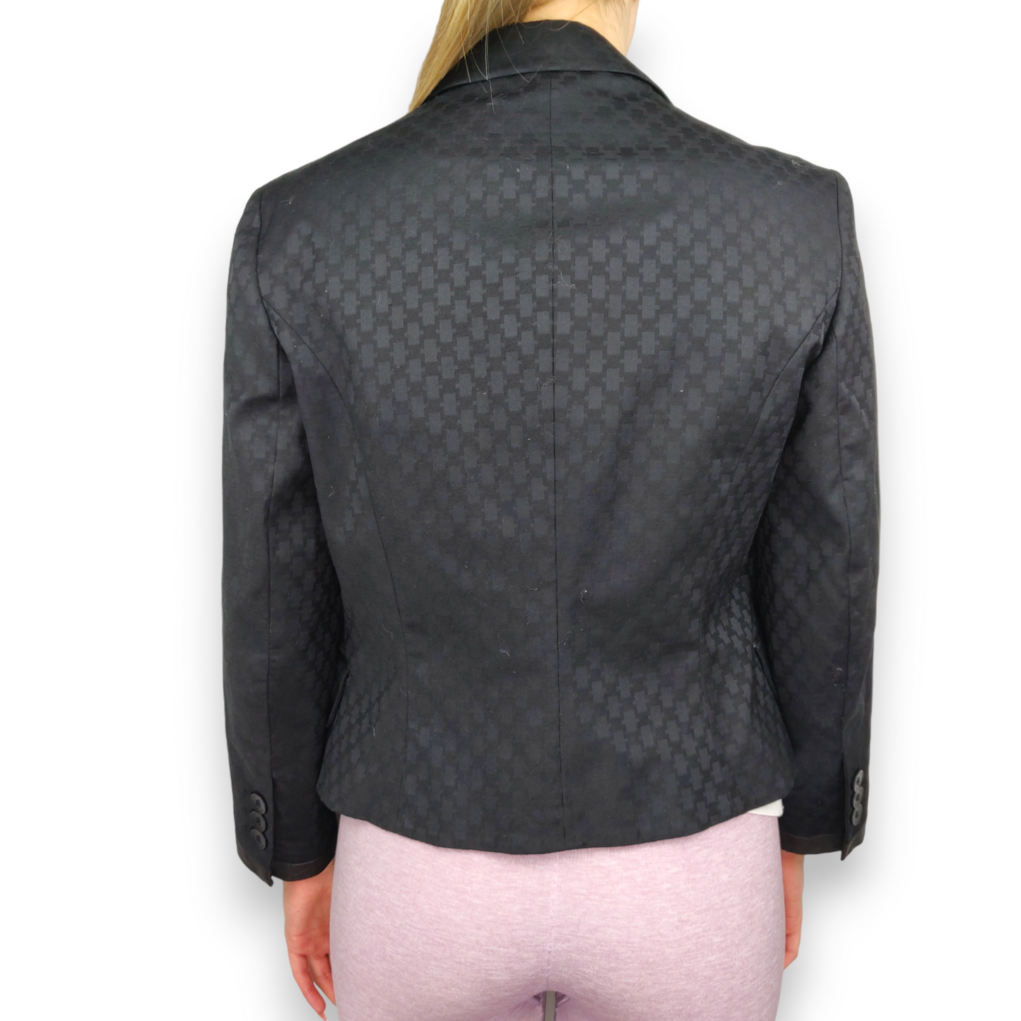 Karen Millen Tailored Black 3/4 Sleeve Faux Leather Trim Blazer Jacket Women UK 12