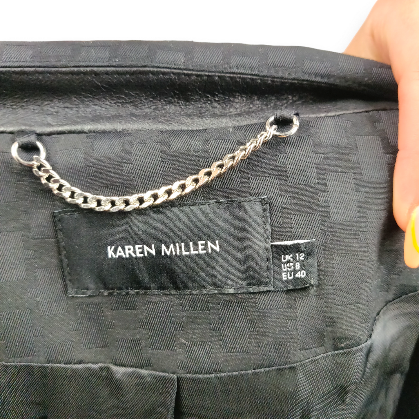 Karen Millen Tailored Black 3/4 Sleeve Faux Leather Trim Blazer Jacket Women UK 12