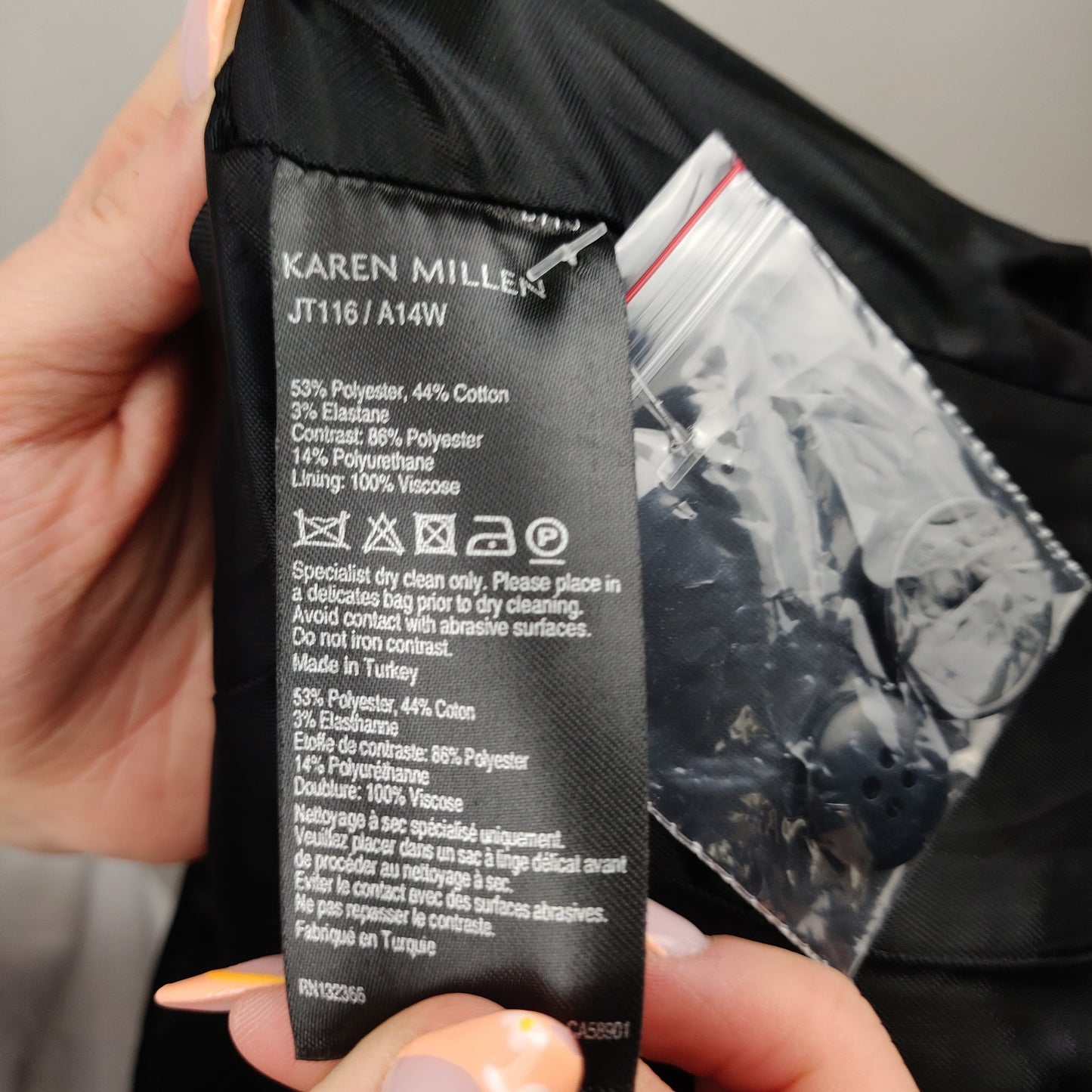 Karen Millen Tailored Black 3/4 Sleeve Faux Leather Trim Blazer Jacket Women UK 12