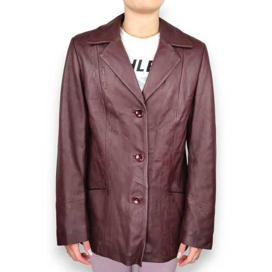 Fleur De Peau Vintage Brown Collared Leather Blazer Jacket Women Size Medium