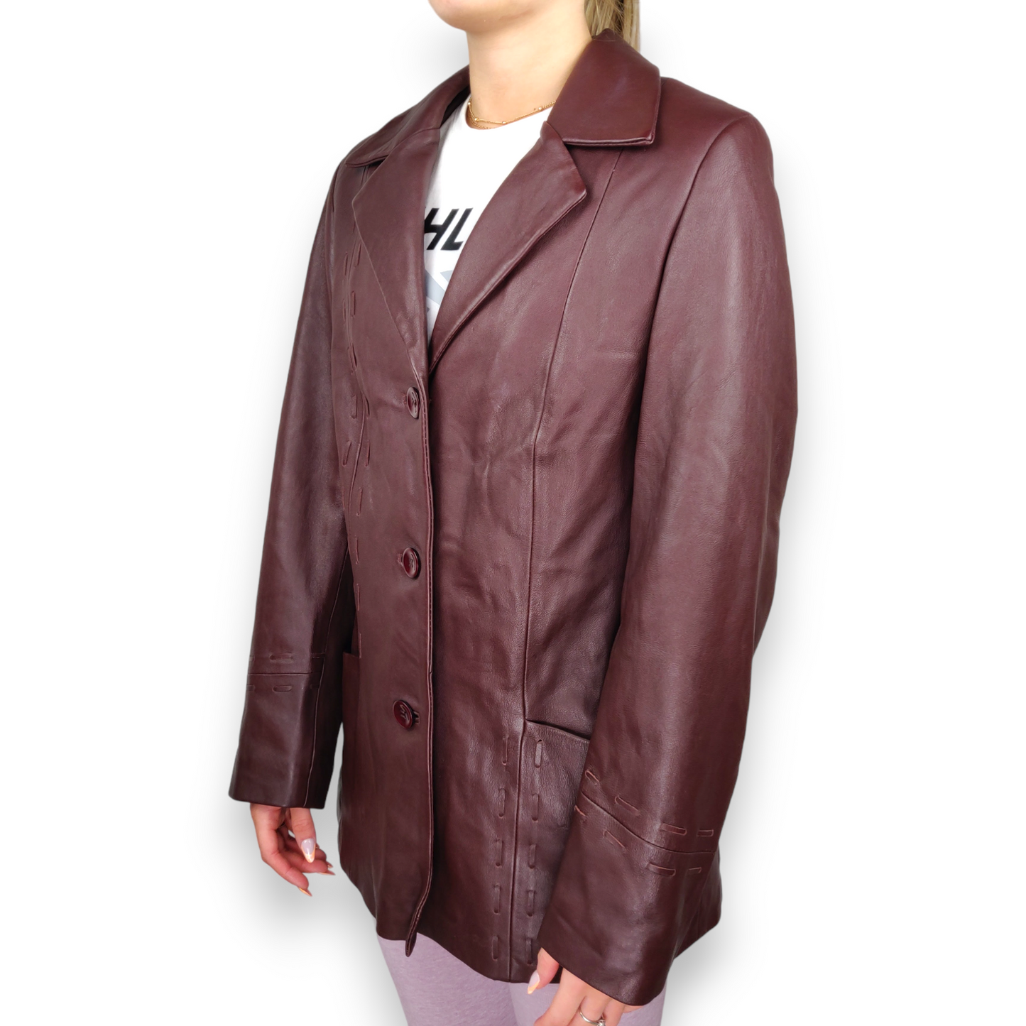 Fleur De Peau Vintage Brown Collared Leather Blazer Jacket Women Size Medium