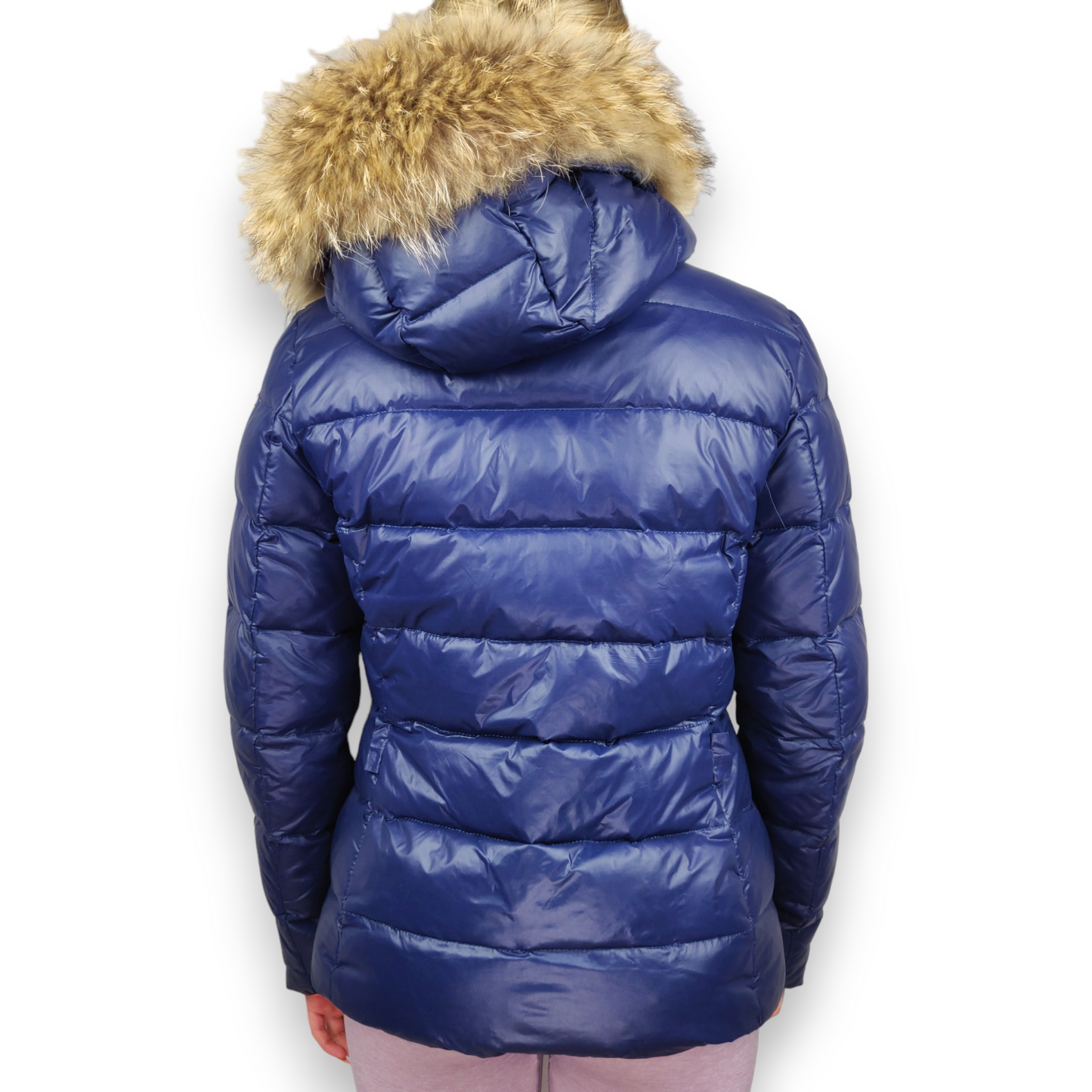 Moncler Vintage Blue Fur Hood Down Quilted Puffer Jacket Women Size Medium