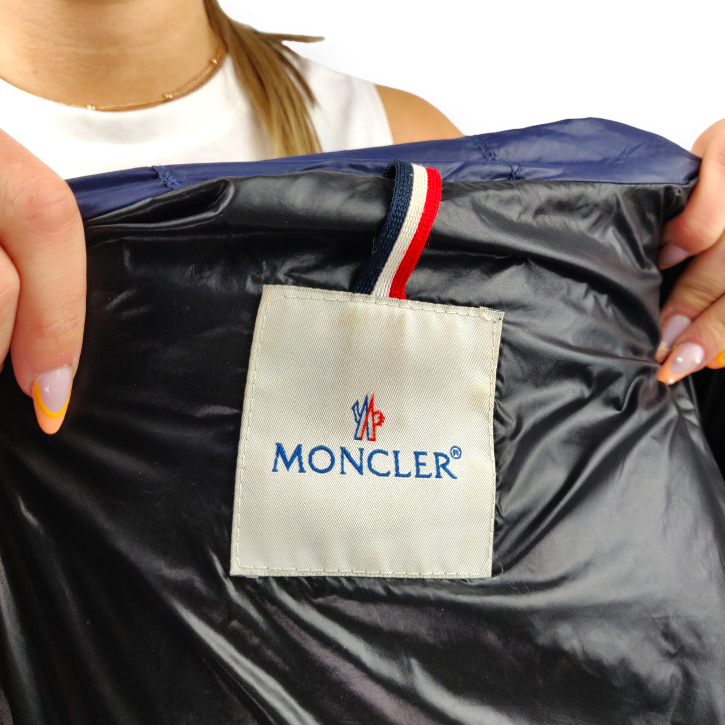 Moncler Vintage Blue Fur Hood Down Quilted Puffer Jacket Women Size Medium