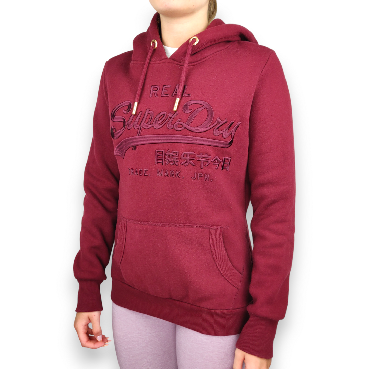 Superdry Burgundy Embroidered Pullover Hoodie Women Size Small UK 8
