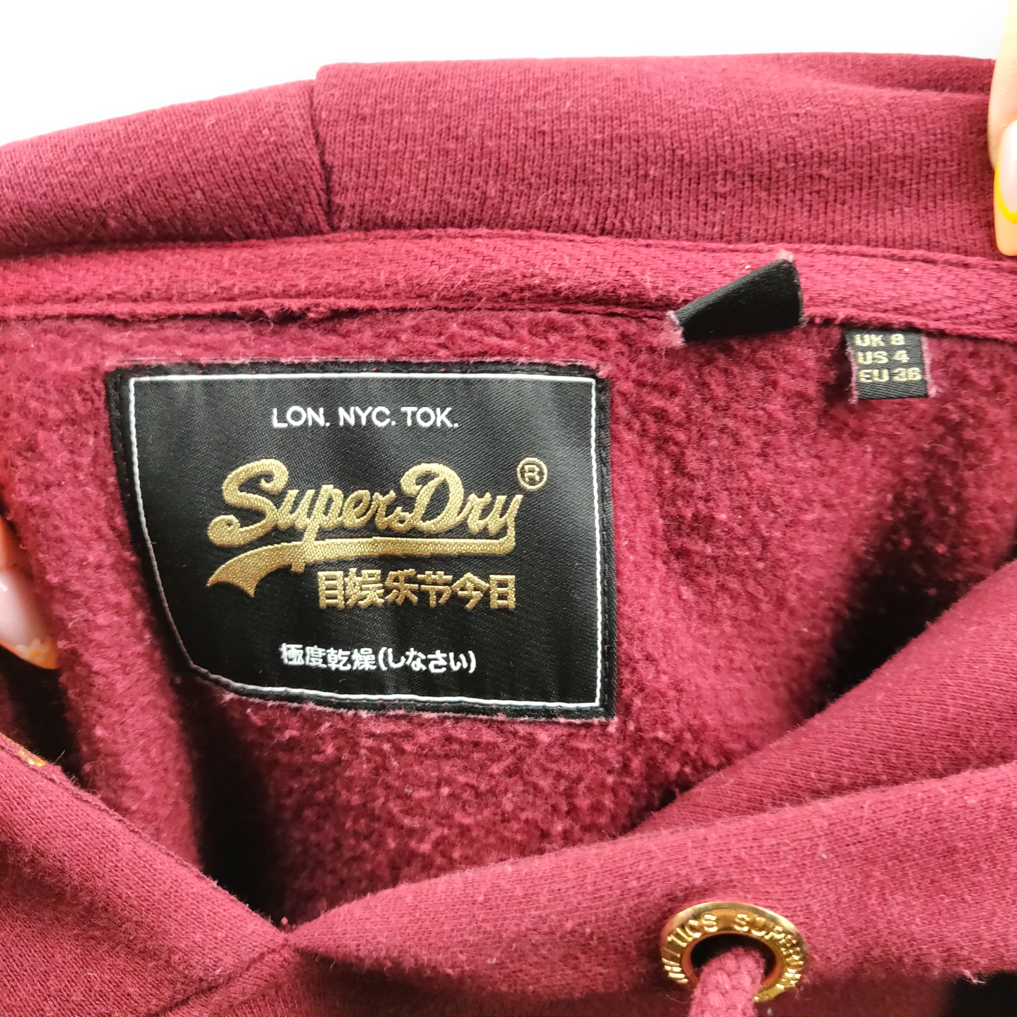 Superdry Burgundy Embroidered Pullover Hoodie Women Size Small UK 8