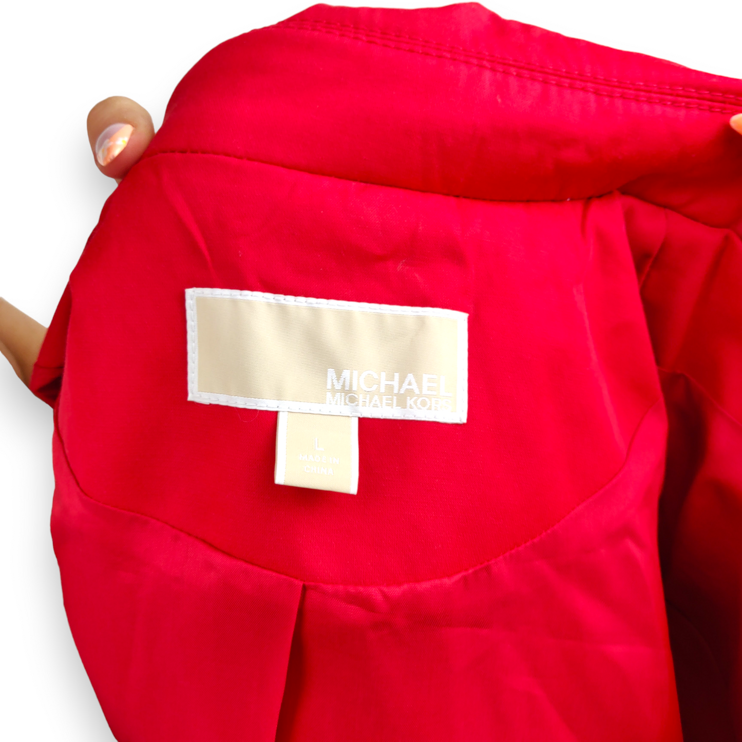 Michael Kors Red Zip-Front Belted Trench Coat Jacket Women Size Large