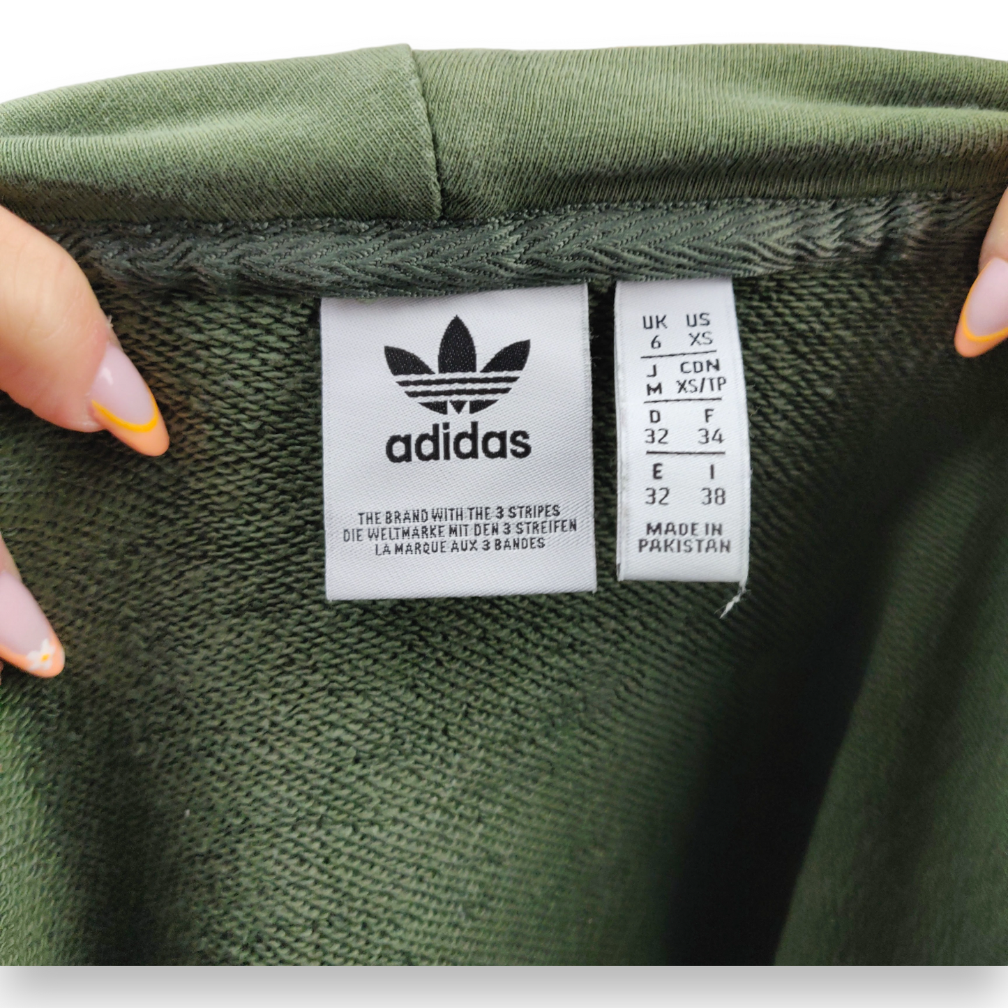 Adidas Green Trefoil Logo Big Graphic Print Cotton Pullover Hoodie Women Size UK 6