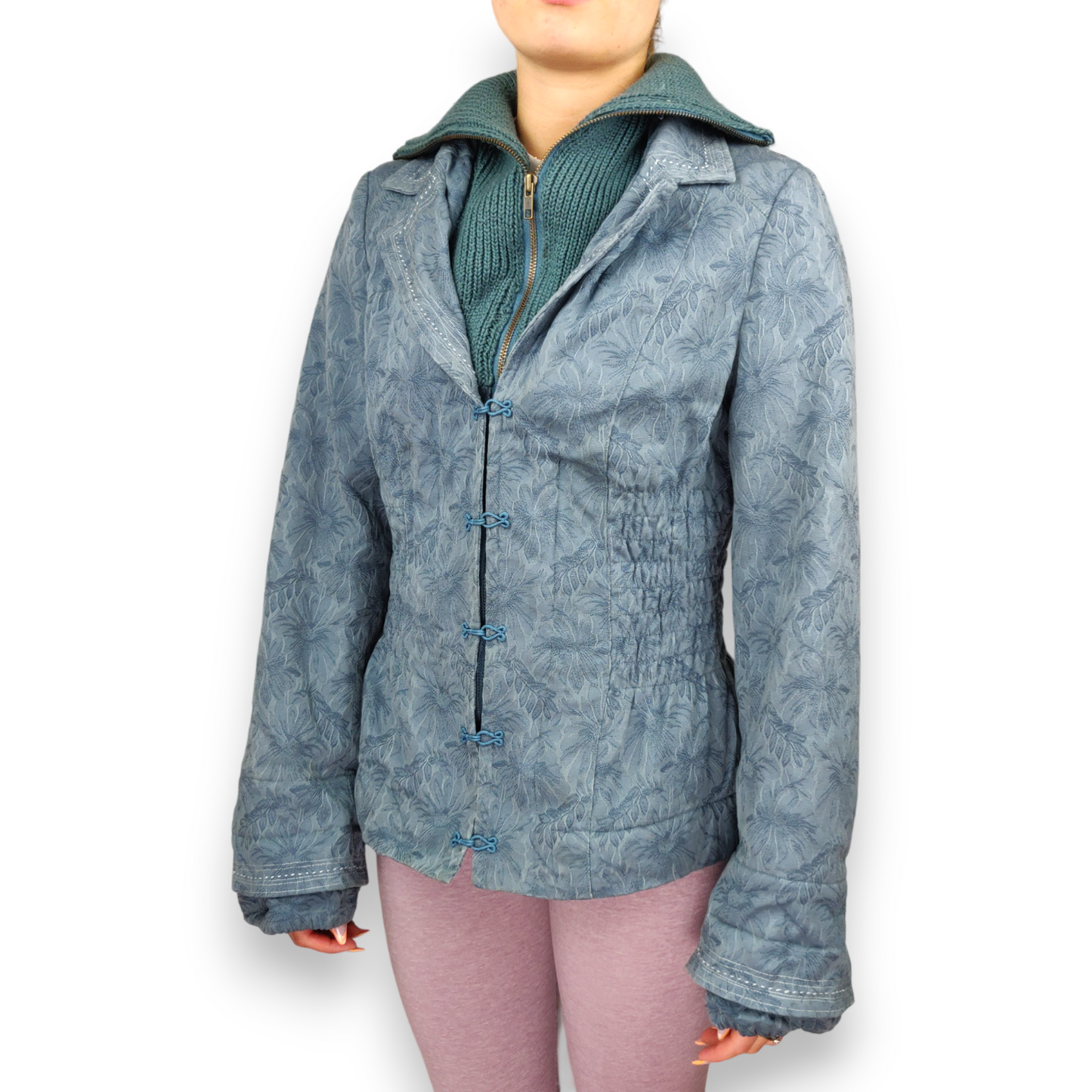 NOA NOA Blue Floral Brocade Embroidered Quilted Jacket Women Size Small