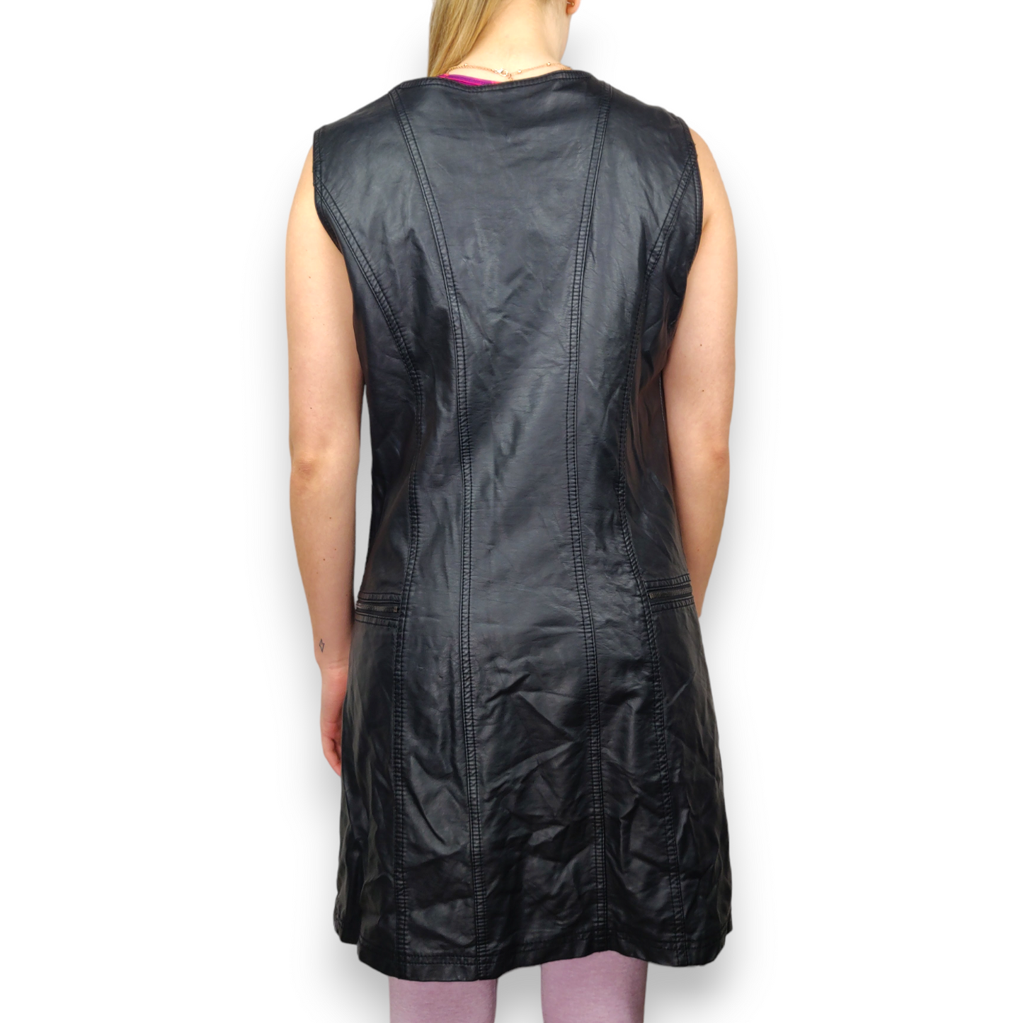 Laura Jo Vintage Black Faux Leather Sleeveless Shift Dress Women Size Medium