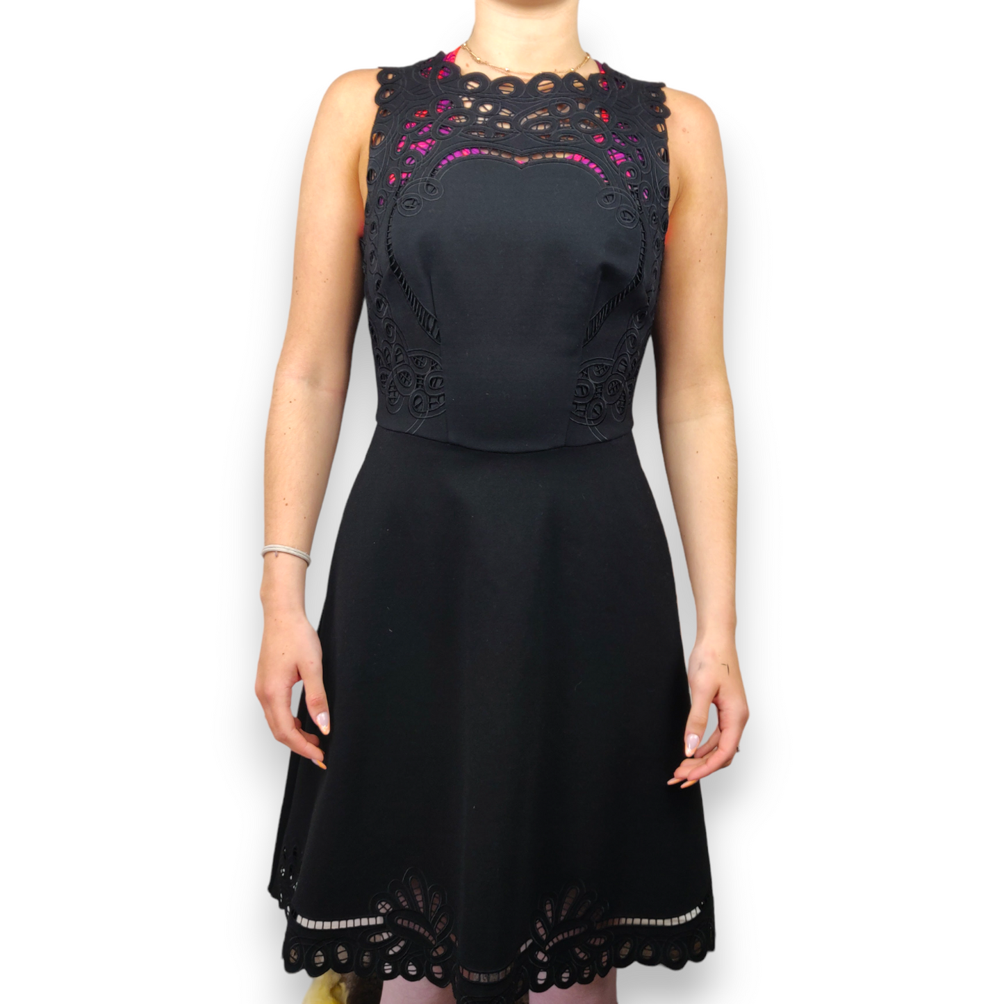 Ted Baker Black Cut Out Embroidered Skater Party Dress Women Size XS (1)