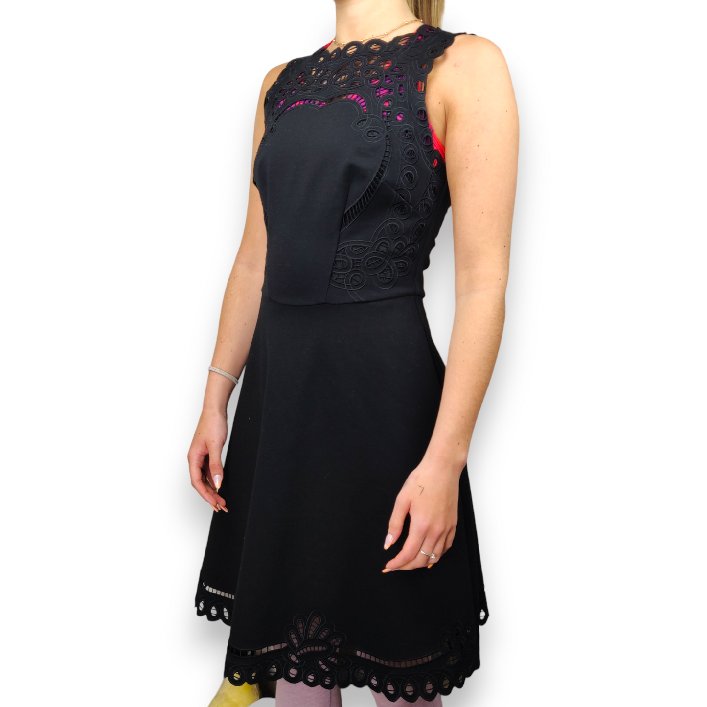 Ted Baker Black Cut Out Embroidered Skater Party Dress Women Size XS (1)