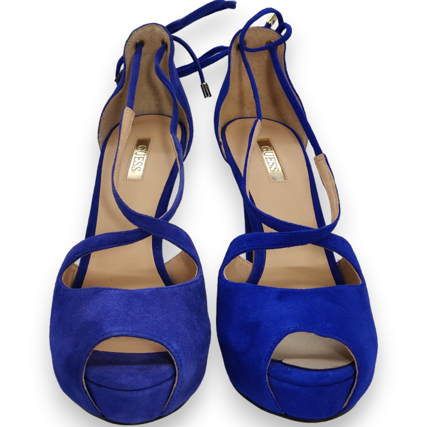 Guess Blue Peep Toe Suede Leather Platform Heels Women Size EU 38 (UK 5)