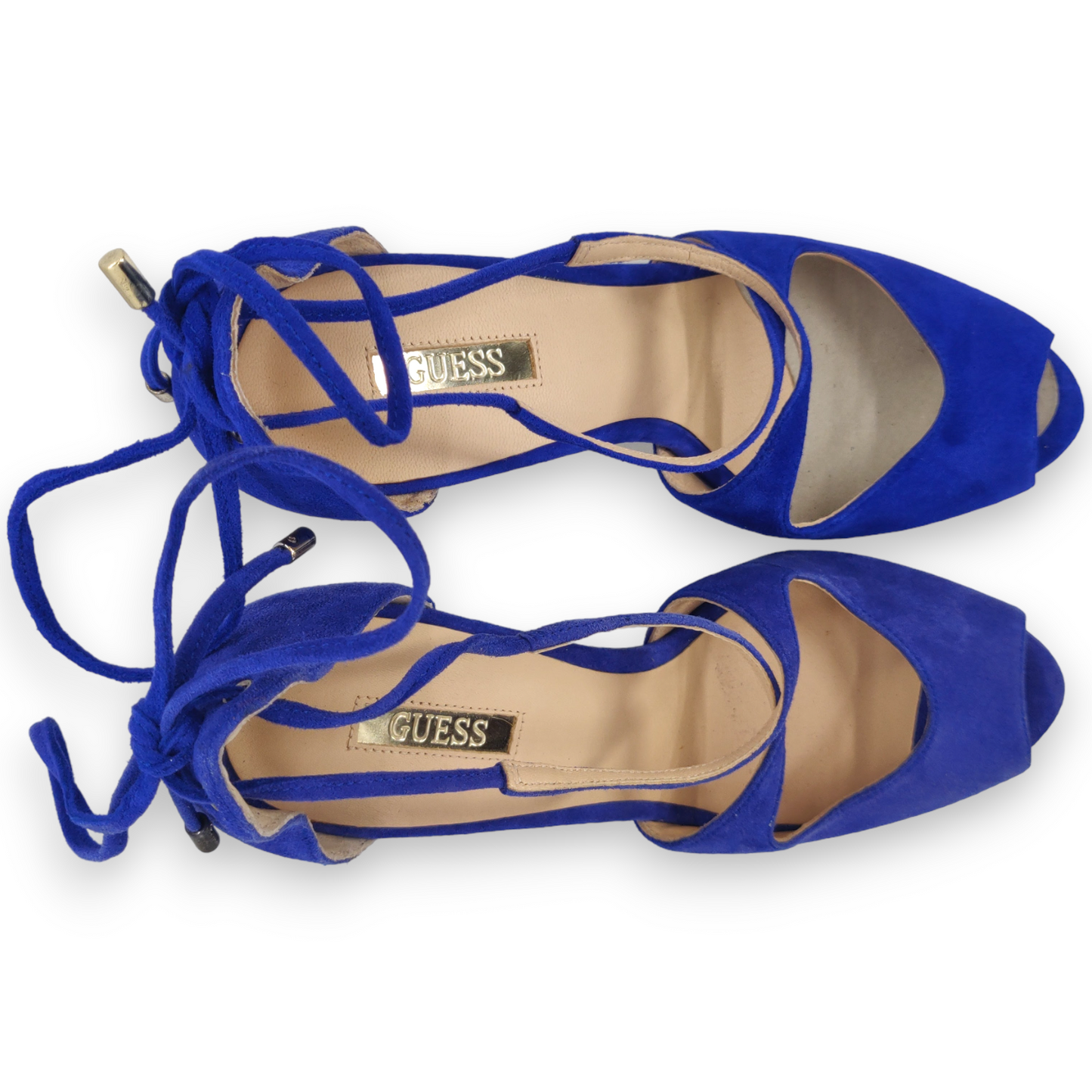Guess Blue Peep Toe Suede Leather Platform Heels Women Size EU 38 (UK 5)