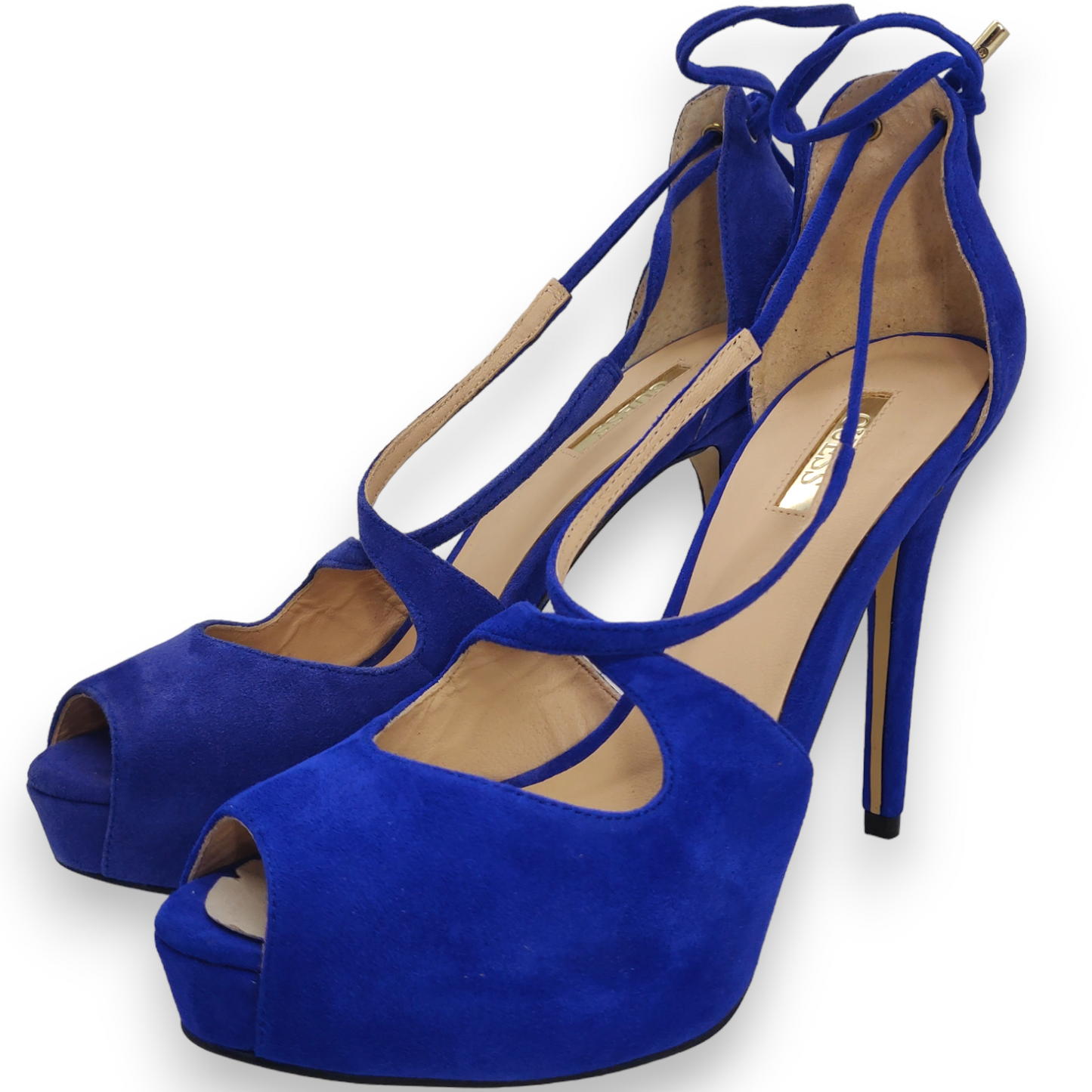 Guess Blue Peep Toe Suede Leather Platform Heels Women Size EU 38 (UK 5)