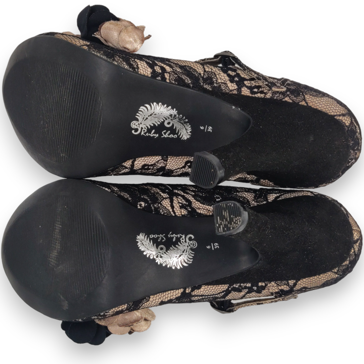 Ruby Shoo Black Lace Champagne Roses Court Heels Shoes Women Size UK 6 (EU 39)