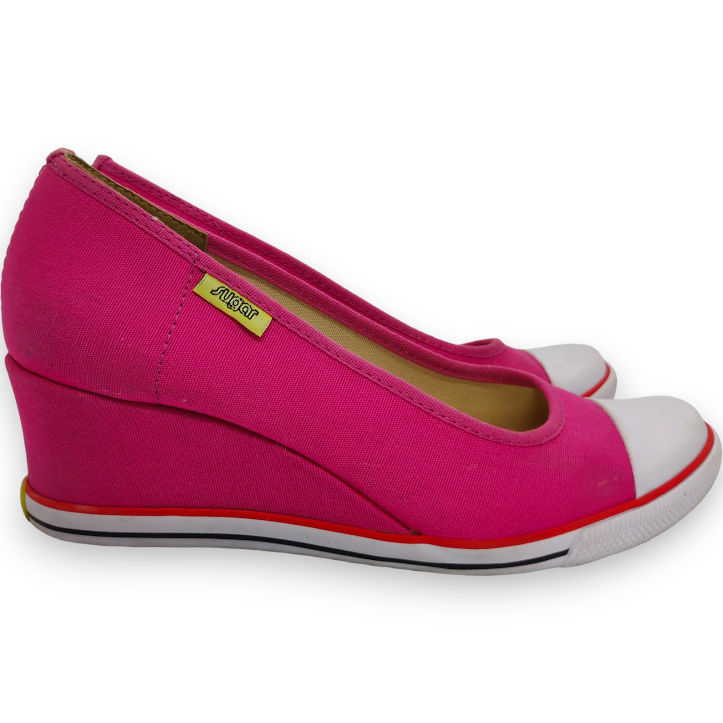 Sugar Pink Canvas Slip On Wedge Pumps Shoes Women Size EU 36 (UK 3.5)
