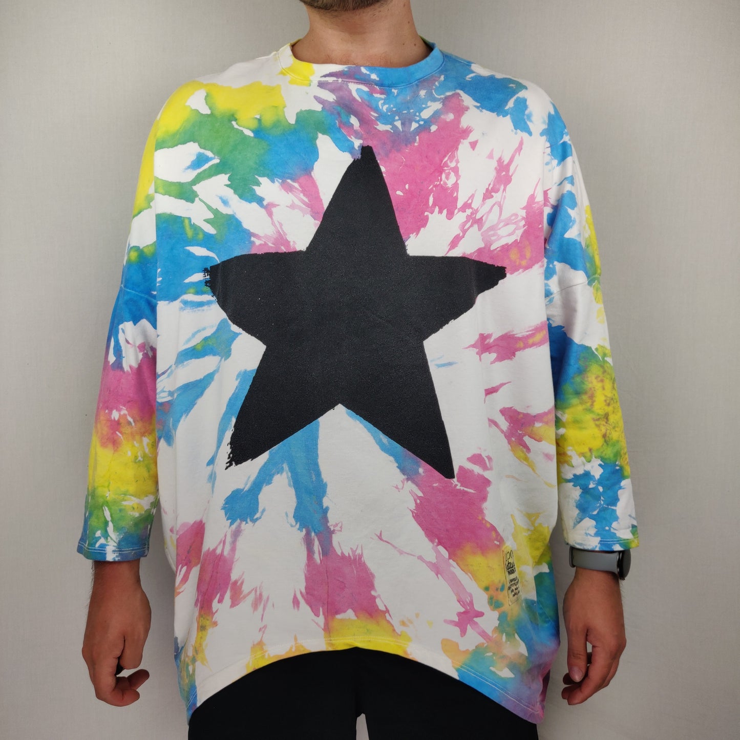 Studio Ryska Star Tie Dye Multicolour Oversized 3/4 Sleeve Top T-shirt Women Size XL