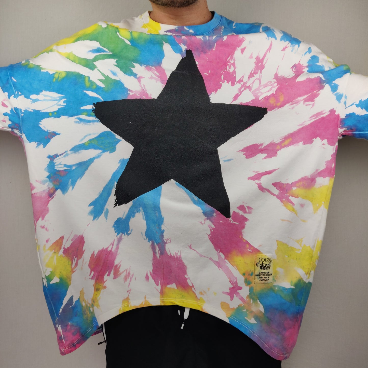 Studio Ryska Star Tie Dye Multicolour Oversized 3/4 Sleeve Top T-shirt Women Size XL