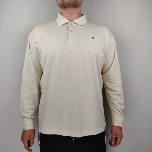 Burberry London White Long Sleeve Cotton Polo Shirt Men Size XL