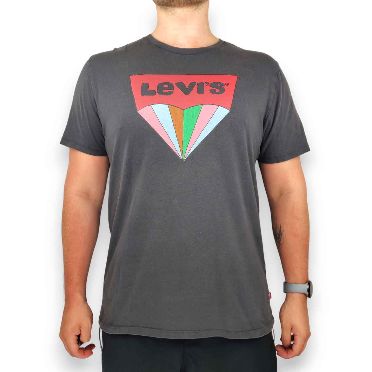 Levi's Coloured Diamond Logo Grey Short Sleeve Crew Neck T-shirt Men Size Large