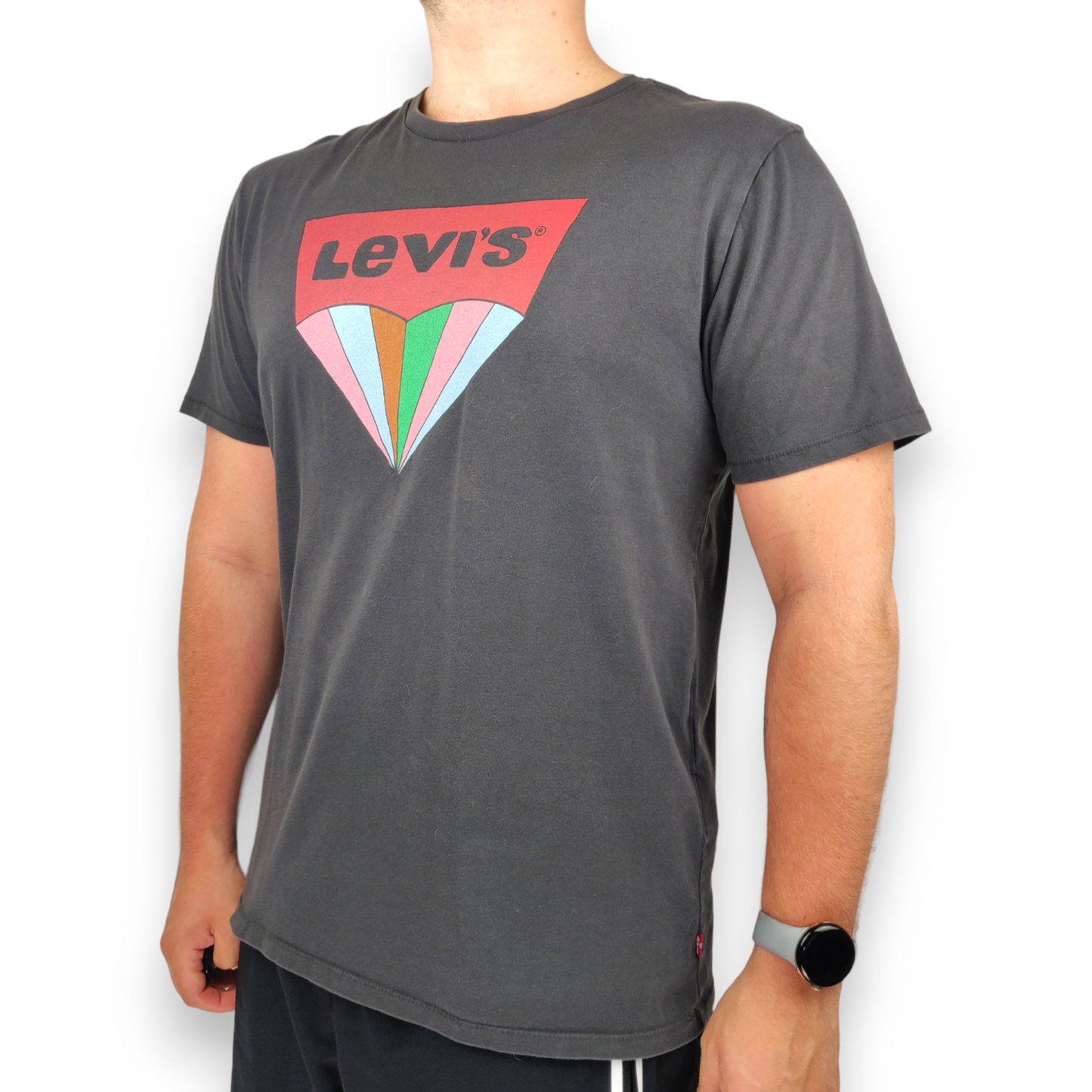 Levi's Coloured Diamond Logo Grey Short Sleeve Crew Neck T-shirt Men Size Large