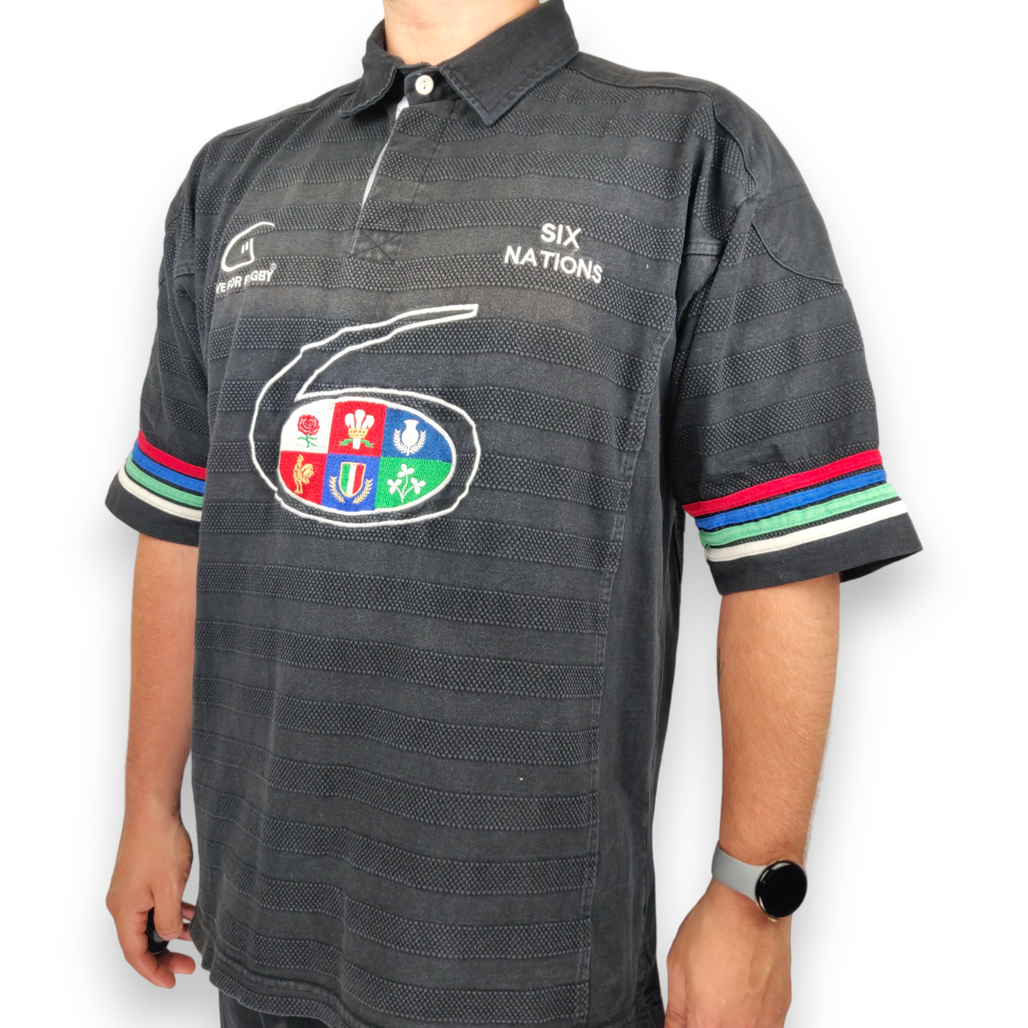 Live For Rugby Six Nations Rugby Black All 6 Nations One Logo Polo Shirt Men Size XL