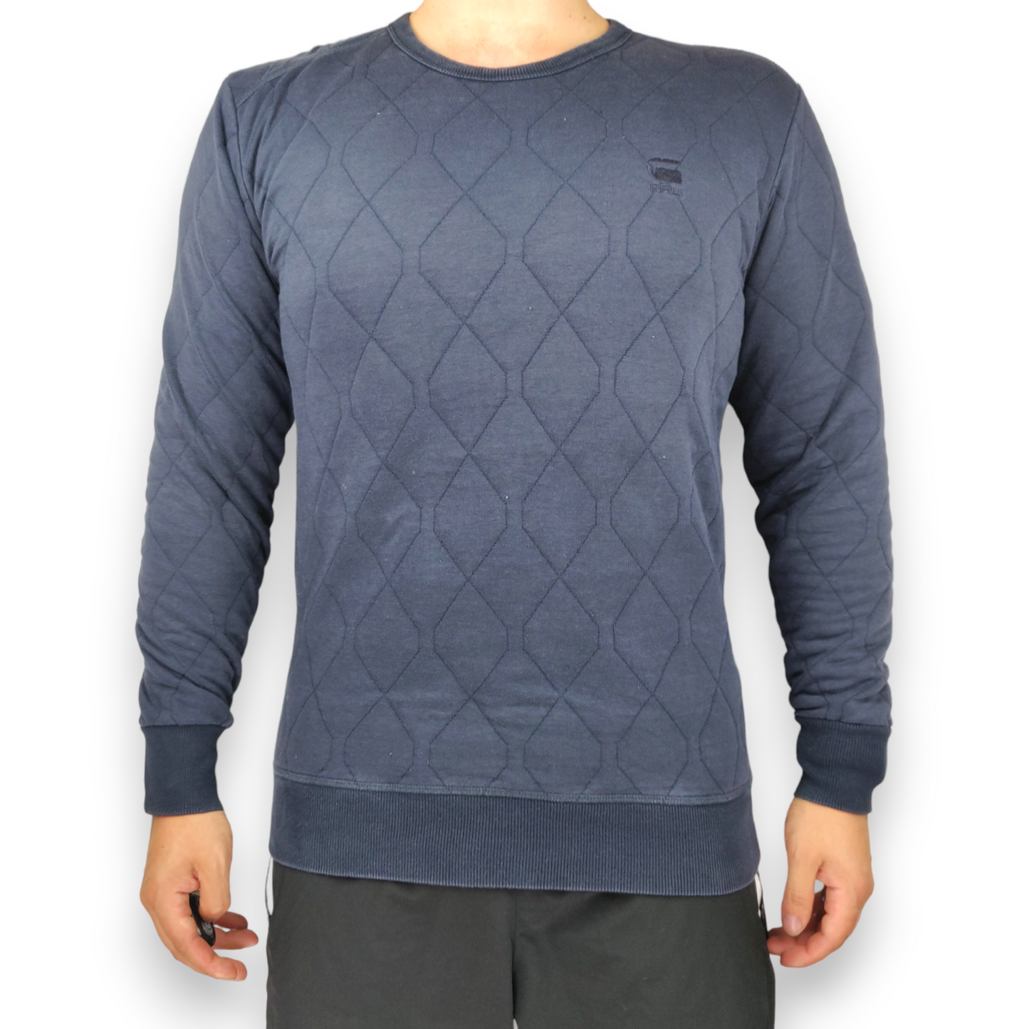 G-Star Raw Blue Quilted Pullover Crew Neck Sweatshirt Jumper Men Size Medium