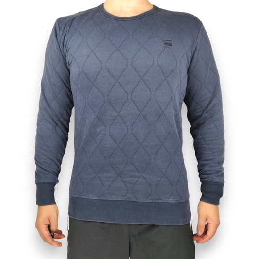 G-Star Raw Blue Quilted Pullover Crew Neck Sweatshirt Jumper Men Size Medium