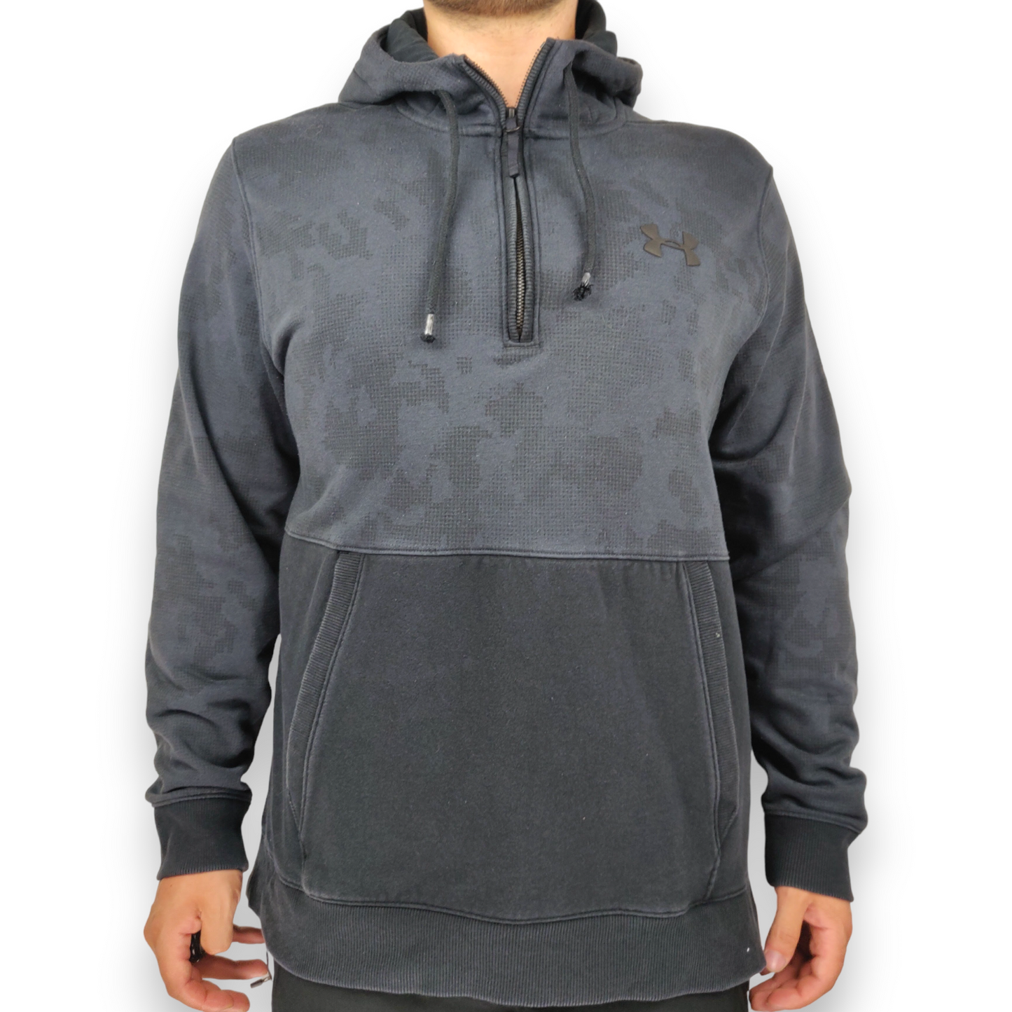 Under Armour Threadborne Black Digital Camo Half Zip Fitted Hoodie Men Size XL