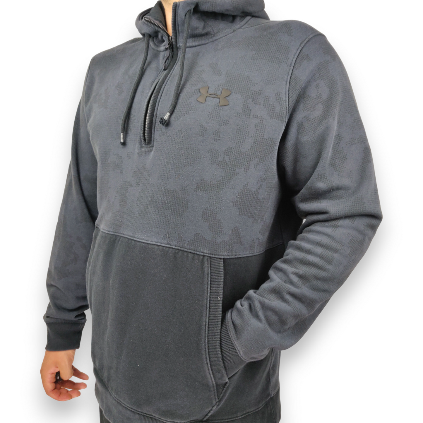 Under Armour Threadborne Black Digital Camo Half Zip Fitted Hoodie Men Size XL
