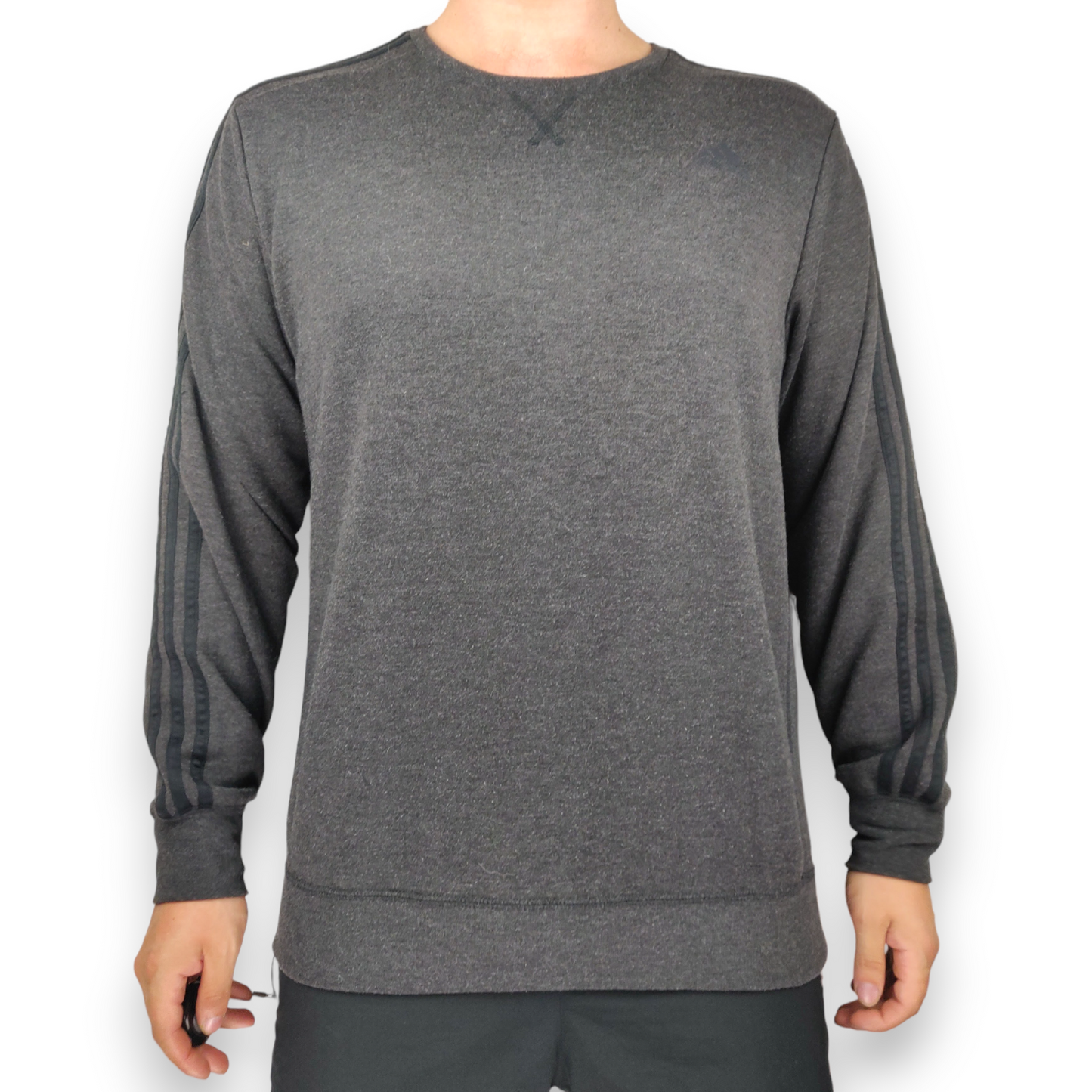 Adidas Sport Essentials Climalite Grey 3 Stripes Crew Neck Sweatshirt Men Size Large