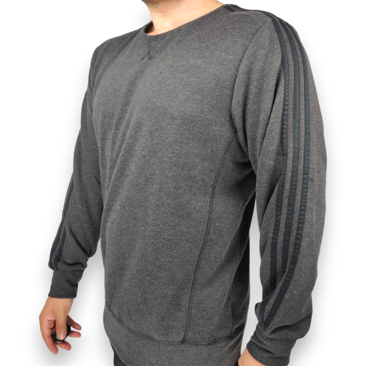 Adidas Sport Essentials Climalite Grey 3 Stripes Crew Neck Sweatshirt Men Size Large