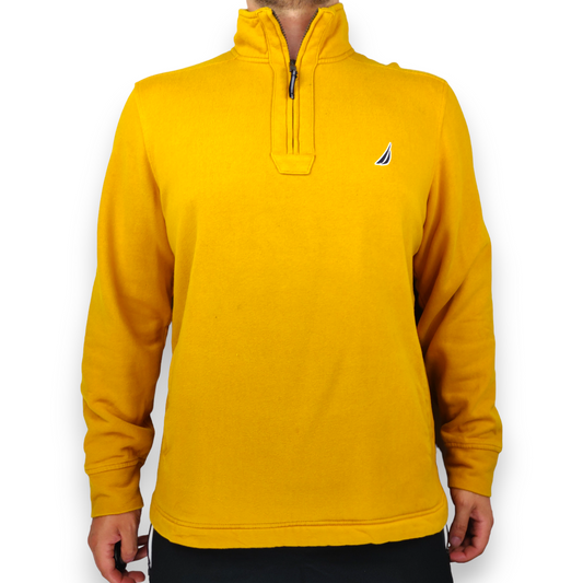 Nautica Vintage Yellow High Neck Half Zip Fleece Sweatshirt Jumper Men Size Large