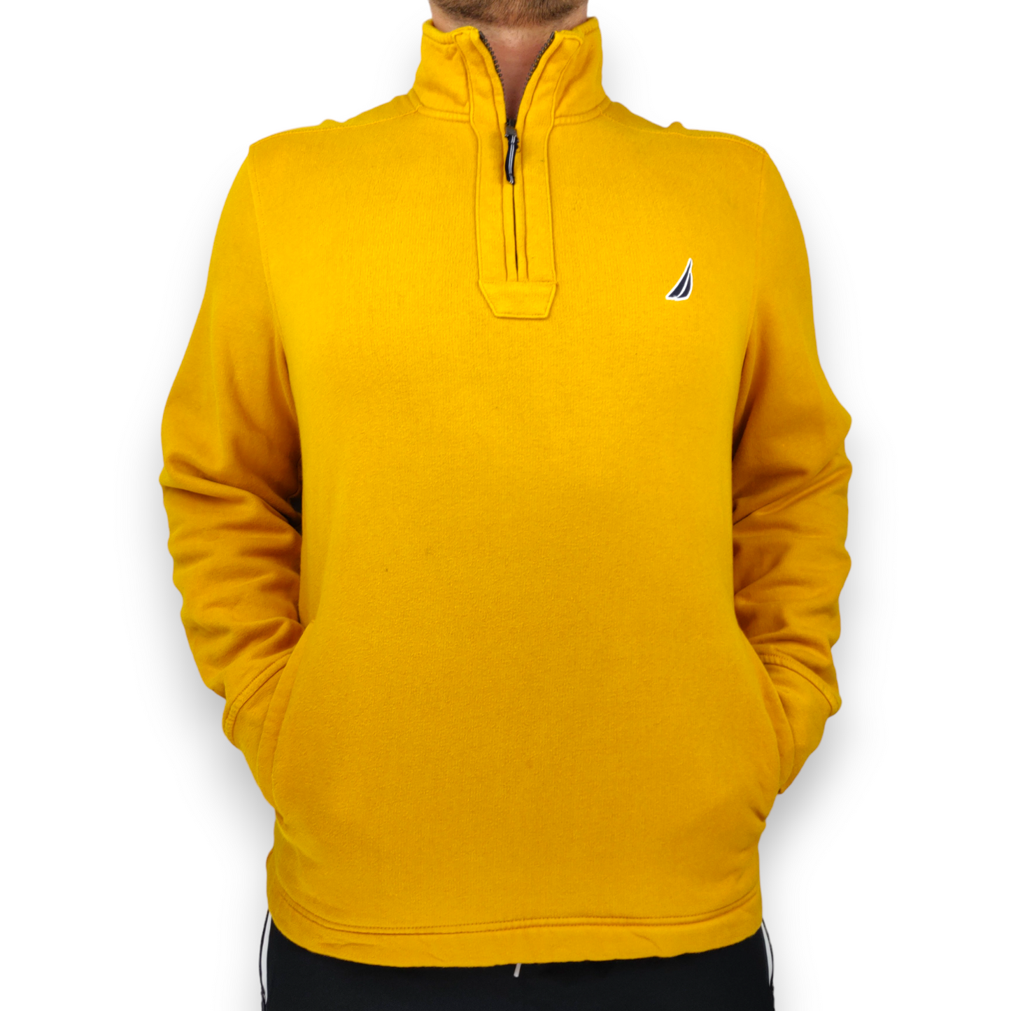 Nautica Vintage Yellow High Neck Half Zip Fleece Sweatshirt Jumper Men Size Large