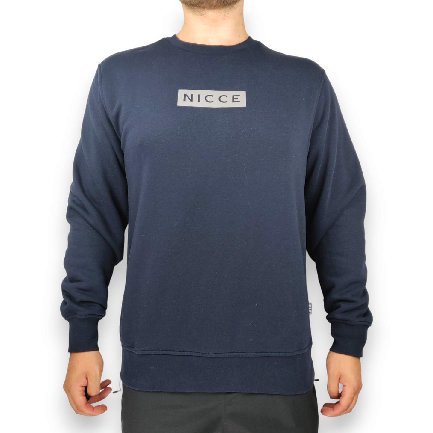 Nicce Navy Blue Spell Out Logo Pullover Crew Neck Sweatshirt Jumper Men Size Large
