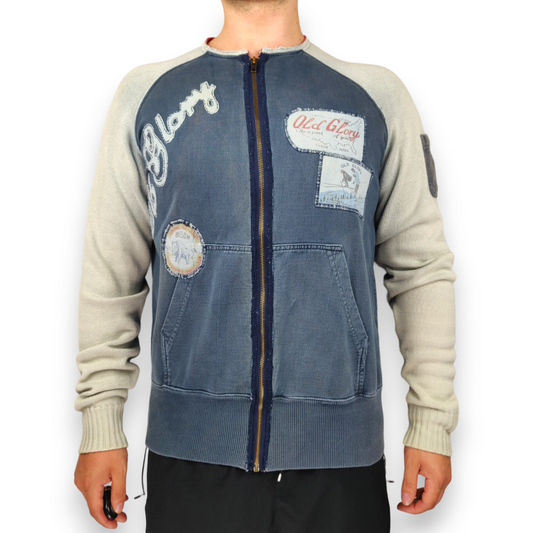 Old Glory Vintage Blue Embroidered Full Zip Sweatshirt Men Size Large