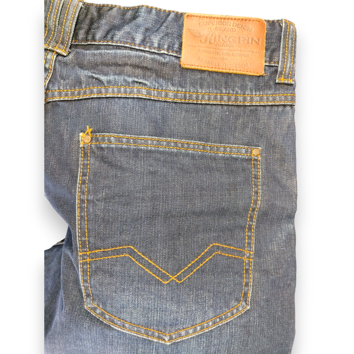 Kingpin 365 Blue Stonewash Straight Fit Denim Jeans Men Size W36/L30