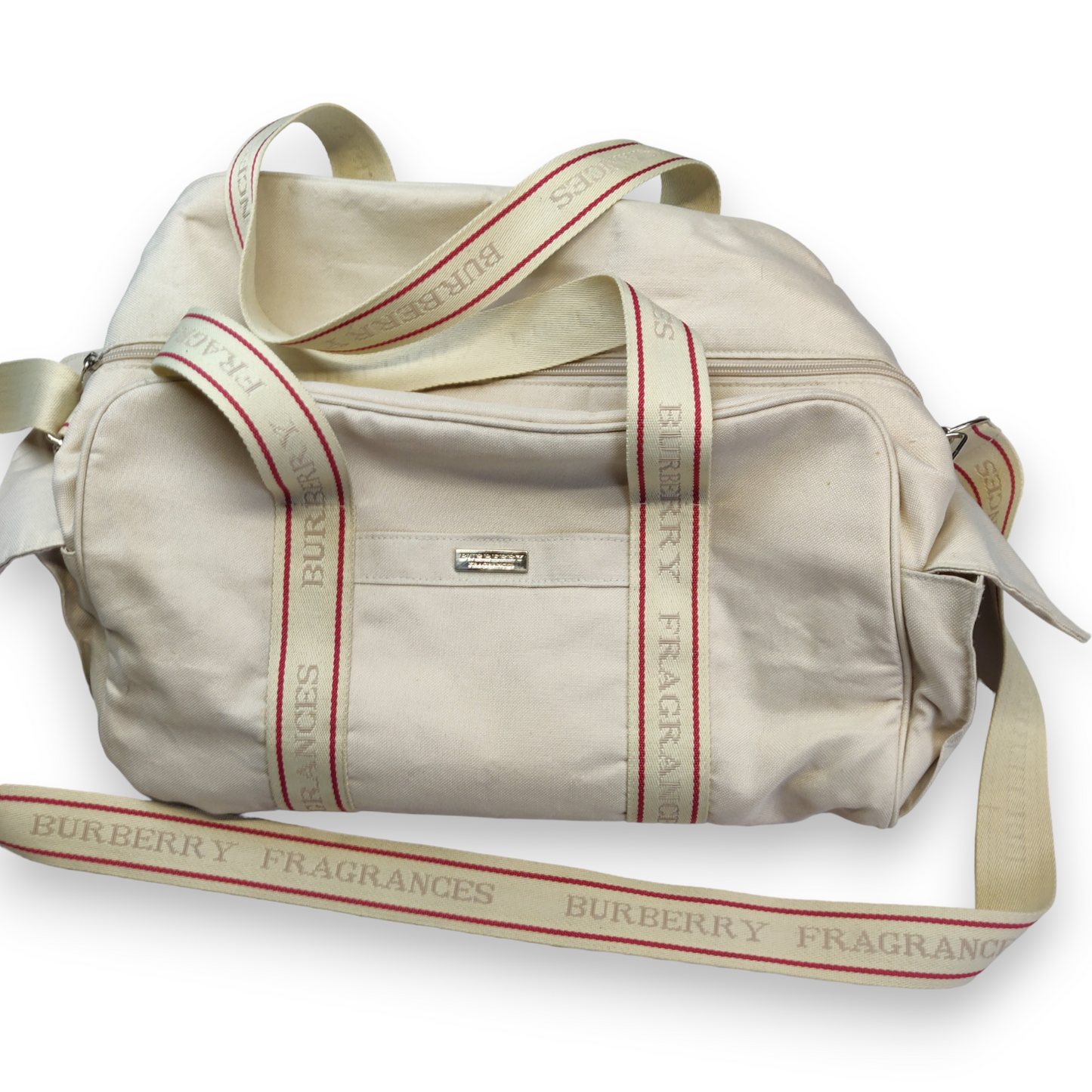 Burberry Fragrances White Duffle Travel Bag Casual Weekend Overnight Women Large
