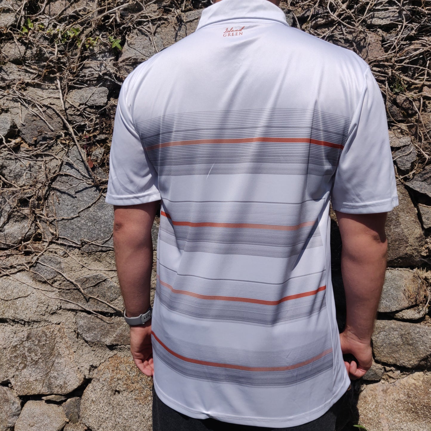 Island Green White Classic Fit Short Sleeve Golf Striped Polo Shirt Men Size XL