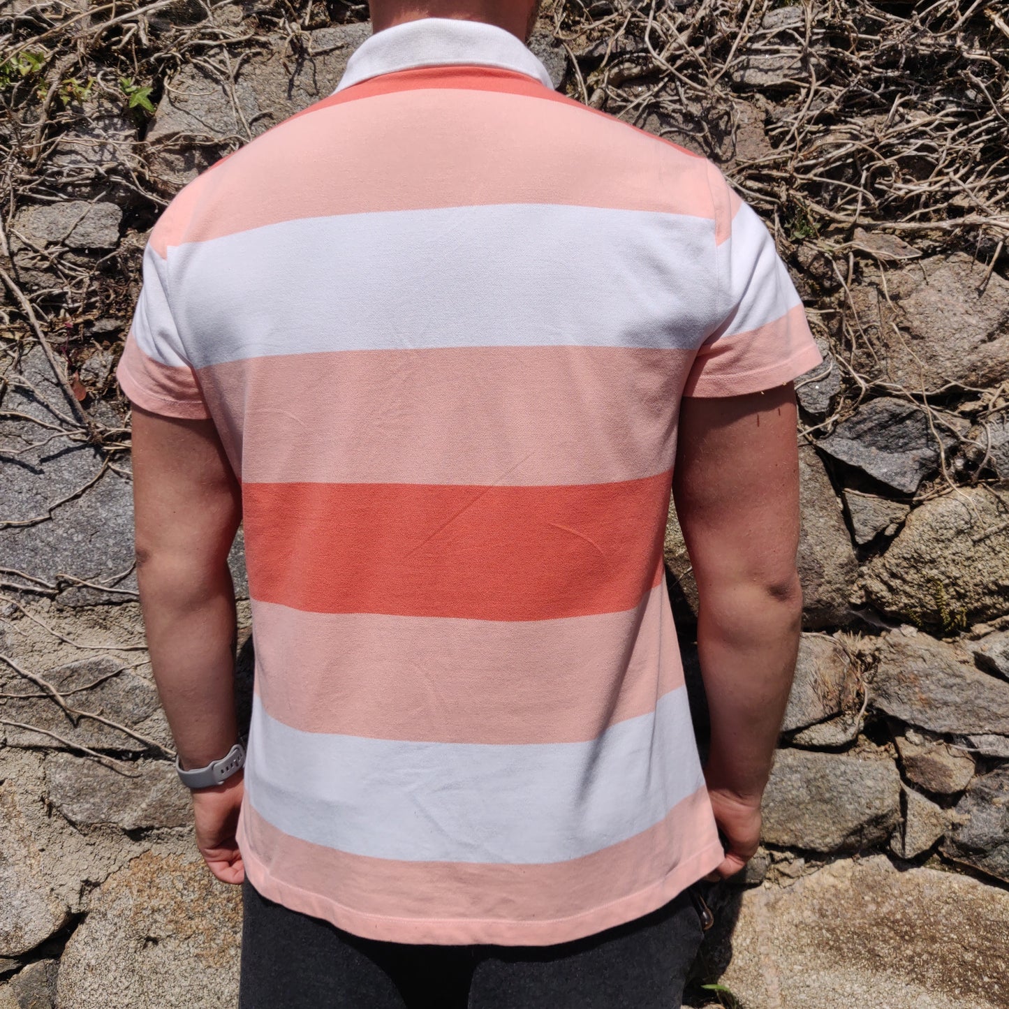 Tommy Hilfiger White Pink Striped Button Up Short Sleeve Polo Shirt Women Size 2XL