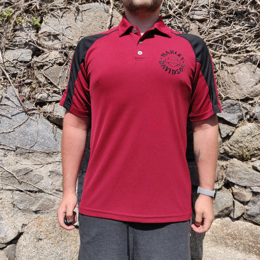 Harley Davidson Red Short Sleeve Half Button Graphic Polo Shirt Men Size Medium
