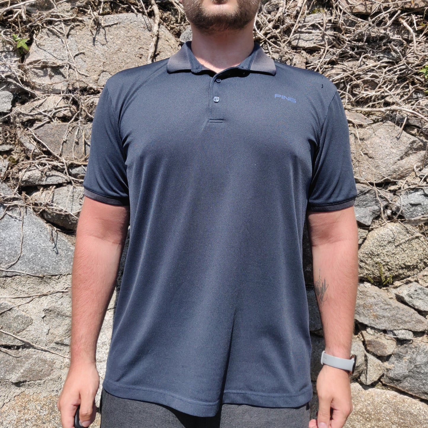 Ping Navy Blue Short Sleeve Half Button Golf Activewear Polo Shirt Men Size Large