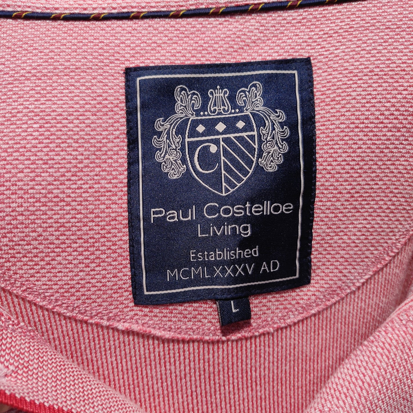 Paul Costelloe Living Pink Short Sleeve Half Button Oxford Polo Shirt Men Size Large