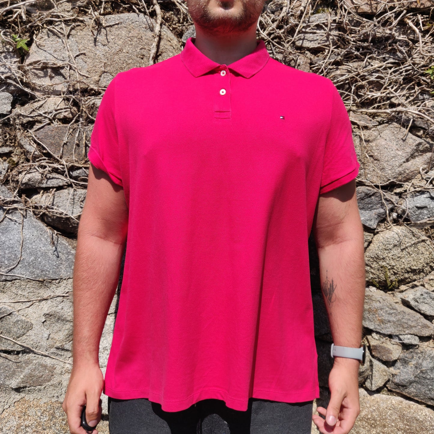 Tommy Hilfiger Red Short Sleeve Half Button Cotton Polo Shirt Women Size 2XL