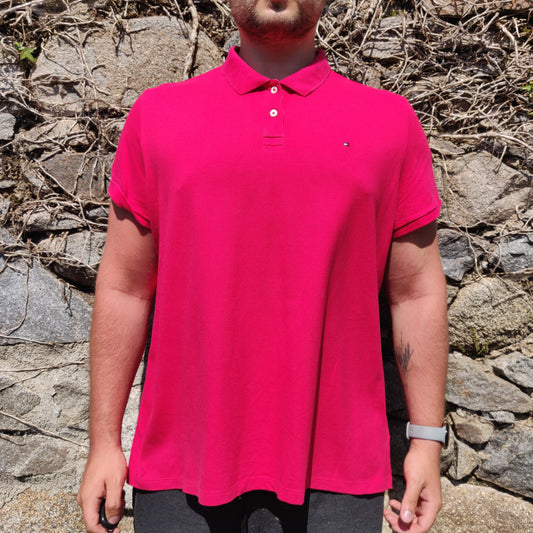 Tommy Hilfiger Red Short Sleeve Half Button Cotton Polo Shirt Women Size 2XL