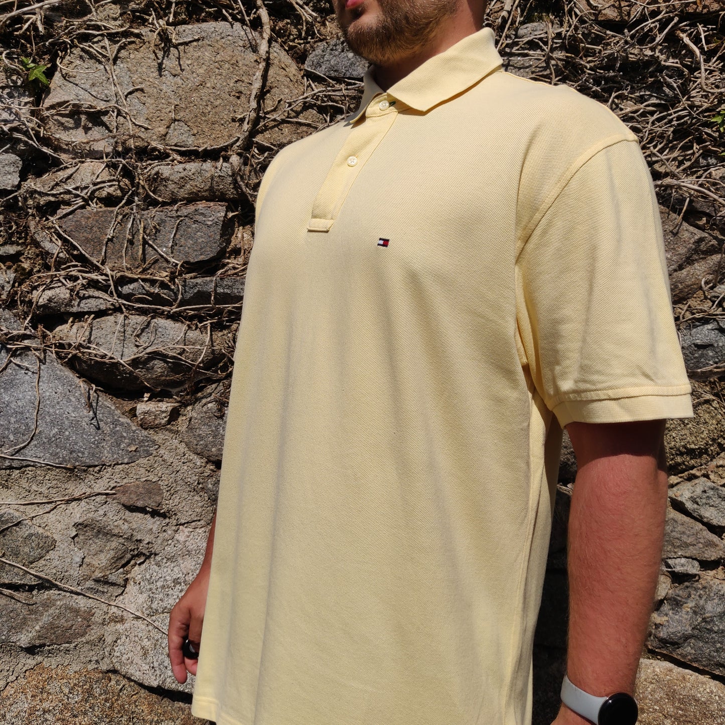 Tommy Hilfiger Yellow Short Sleeve Button Golf Rugby Tennis Cotton Polo Shirt Size XL