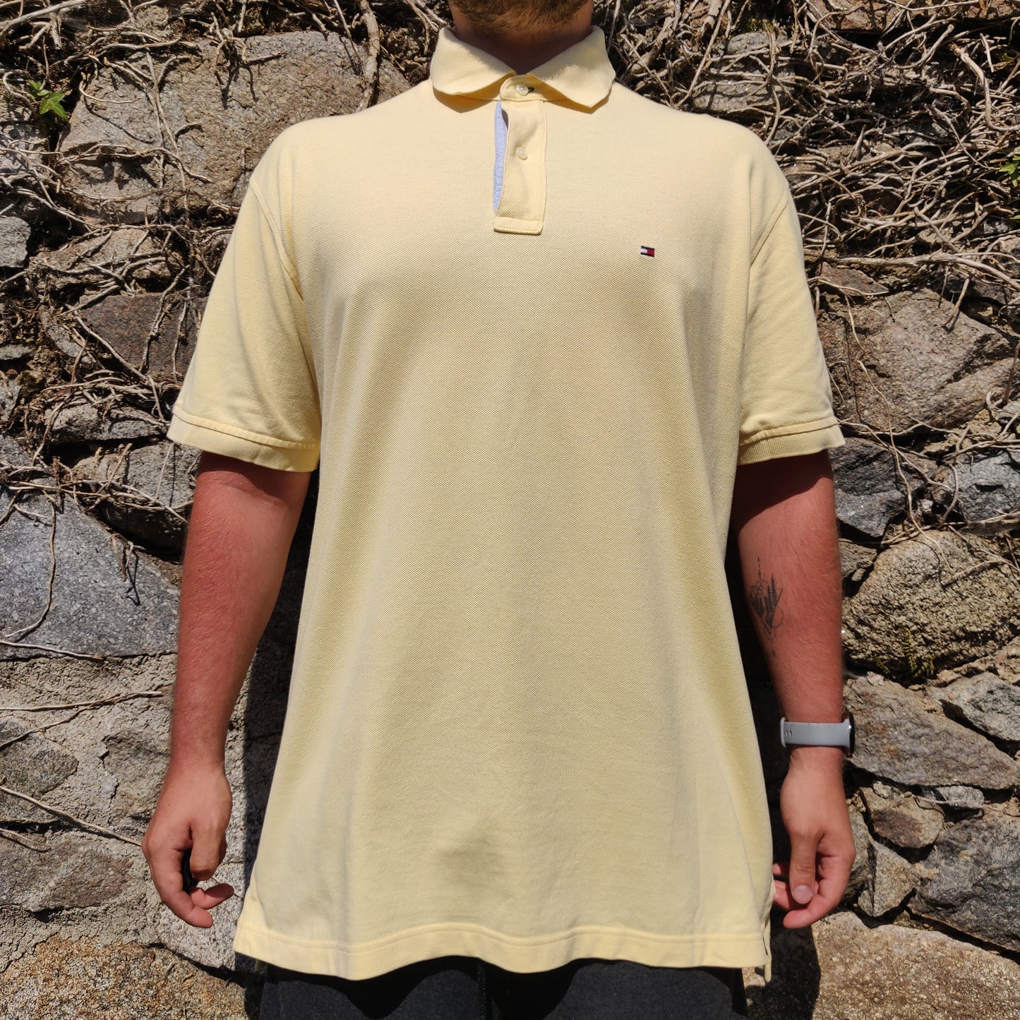 Tommy Hilfiger Yellow Short Sleeve Button Golf Rugby Tennis Cotton Polo Shirt Size XL